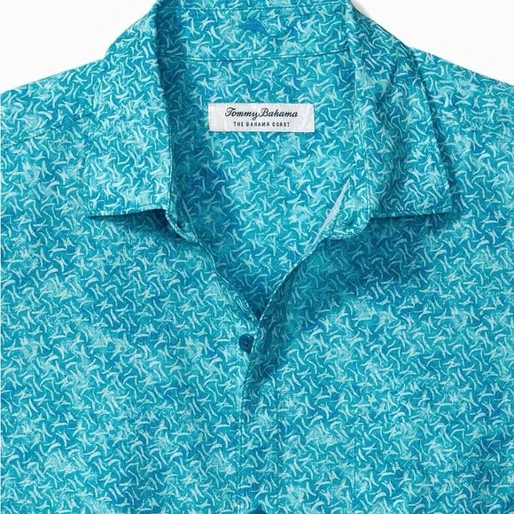 Tommy Bahama Teal Patterned Casual Shirt - Picture 3 of 4